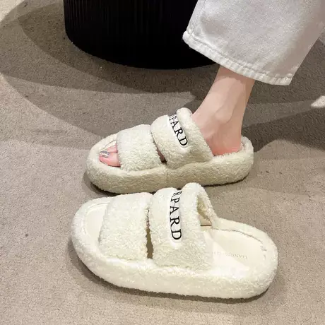 小香风羊羔毛毛拖鞋女夏季外穿平底孕妇网红超火配裙子法式小凉拖图片