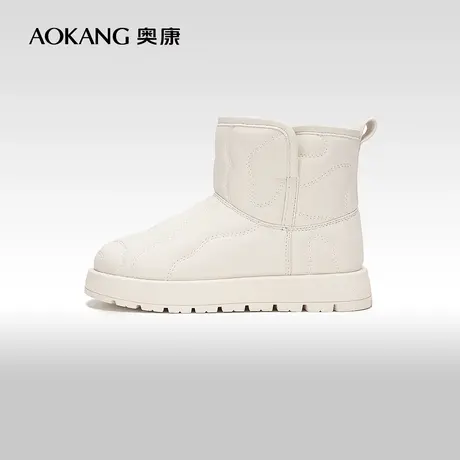 【门店发货】奥康女鞋 2023冬季新款时尚厚底加绒保暖白色棉靴图片