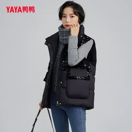 鸭鸭轻薄羽绒服马甲女2023年秋冬新品短款立领带亮片休闲马夹Y图片