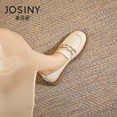 卓诗尼森系小皮鞋厚底乐福鞋女白色绝美平底鞋软底超火内增高女鞋商品大图