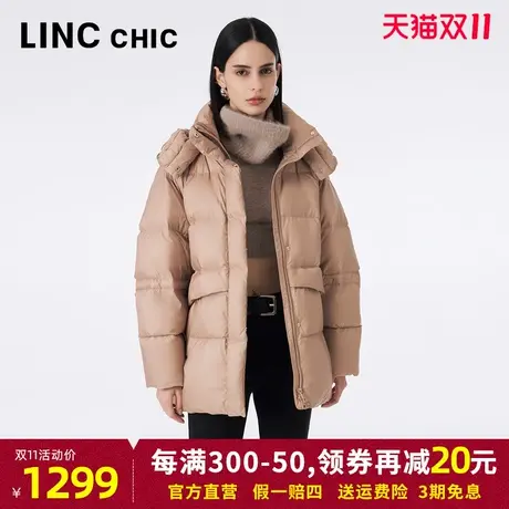 LINCCHIC金羽杰羽绒服女2023秋冬新品量感立领连帽中长款面包服商品大图