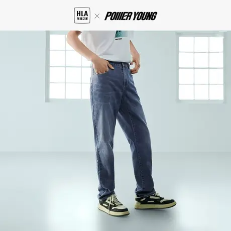 HLA/海澜之家POWER YOUNG牛仔裤2023春新款中腰直筒弹力裤子男图片
