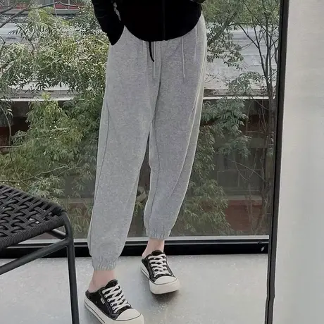 运动裤女春秋季2023新款学生宽松百搭韩版灰色卫裤束脚裤子哈伦裤商品大图