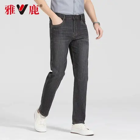 【亲肤耐磨】雅鹿2025新款直筒高腰牛仔裤男绵柔透气弹力休闲裤男商品大图