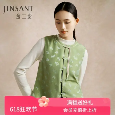 金三塔100%桑蚕丝填充新中式保暖背心女秋冬新品马甲棉袄保暖上装商品大图