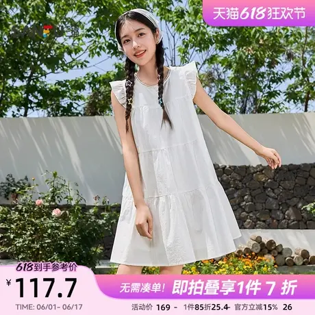 三福连衣裙女2025新款夏季甜美飞飞袖娃娃裙宽松短裙子女装499690图片