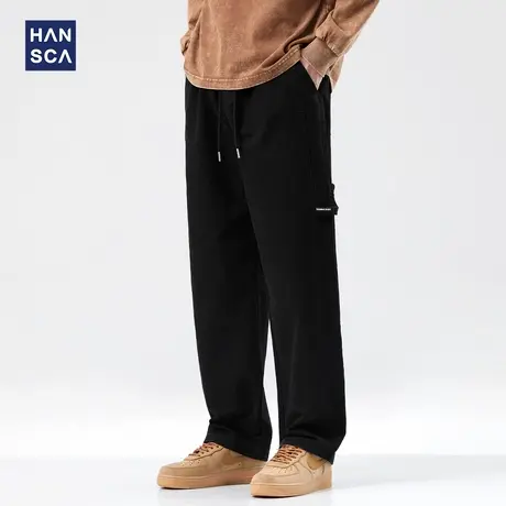 清仓特卖hansca黑色纯棉工装裤男2024年秋季宽松复古百搭休闲长裤商品大图