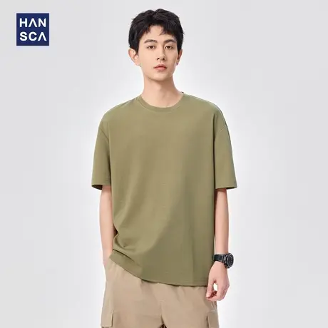 hansca 凉感桑蚕丝抗菌短袖t恤男2025夏季圆领宽松纯色速干上衣服商品大图
