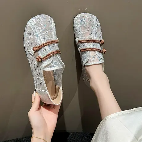 中国风复古老北京布鞋女夏季大码41一43软底孕妇鞋透气蕾丝渔夫鞋图片