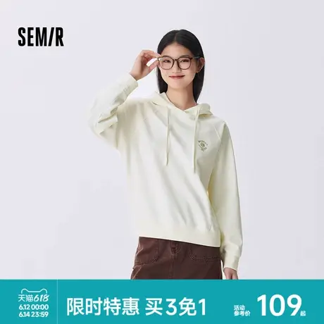 森柔棉|森马梅花系列卫衣女宽松插肩袖上衣简约秋连帽绣花套头衫图片