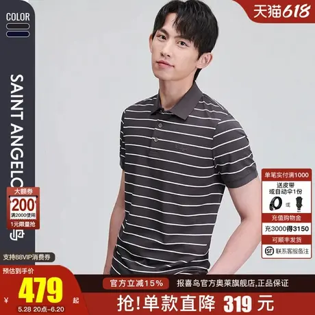 报喜鸟商务休闲男士时尚POLO衫条纹潮流舒适上衣简约T恤桑蚕丝男商品大图