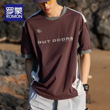 罗蒙冰丝速干短袖t恤男士2025新款夏季户外凉感骑行服拼色上衣服图片