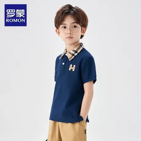 罗蒙儿童短袖POLO衫男童藏青t恤2025新款夏装凉感翻领T打底上衣图片