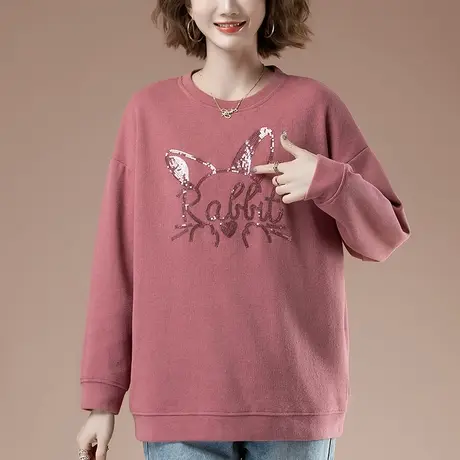 薄款卫衣女春秋新款加肥加大码女装宽松百搭休闲洋气减龄显瘦上衣商品大图