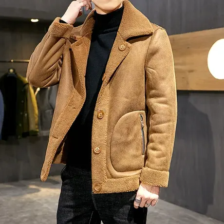 羊羔毛冬季外套男韩版潮流2023新款双面穿加绒保暖棉衣颗粒绒夹克图片