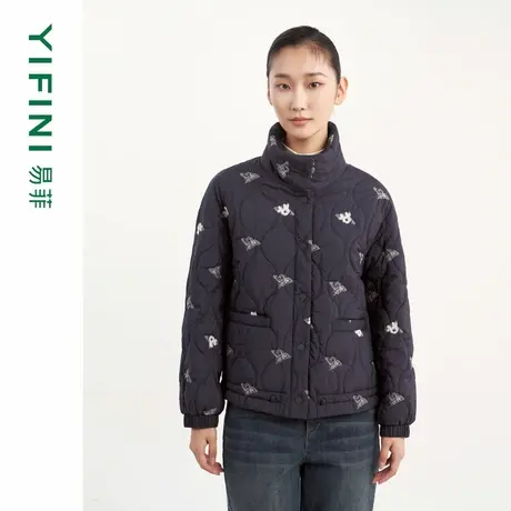 [专柜同款]Yifini/易菲文艺绣花宽松短款棉衣女保暖休闲外套棉服商品大图