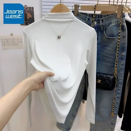 KV真维斯薄绒打底衫女款2025新款白色百搭小个子穿搭流行内搭长袖商品大图