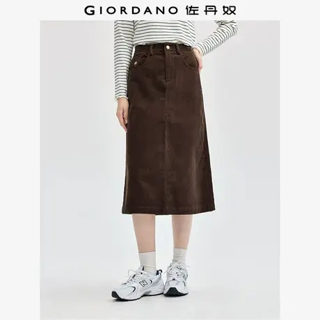 佐丹奴裙子女装纯棉灯芯绒三角表袋装饰梭织半身裙 05464699商品大图