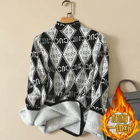 一体绒半高领毛衣女2022年秋冬新款加绒加厚洋气内搭针织打底衫女商品大图