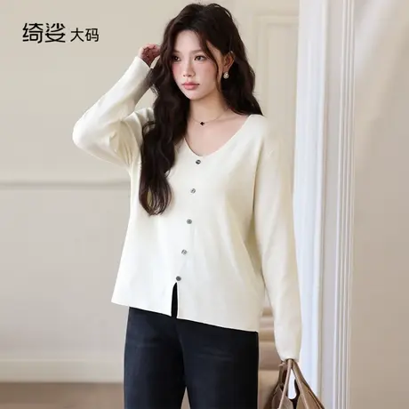 大码女装套头长袖上衣秋冬新款气质胖MM宽松显瘦毛衣打底衫女商品大图