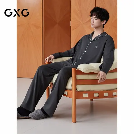 GXG男士家居服 肌理感蓝灰撞色长袖睡衣男休闲柔软纹理感睡衣套装商品大图