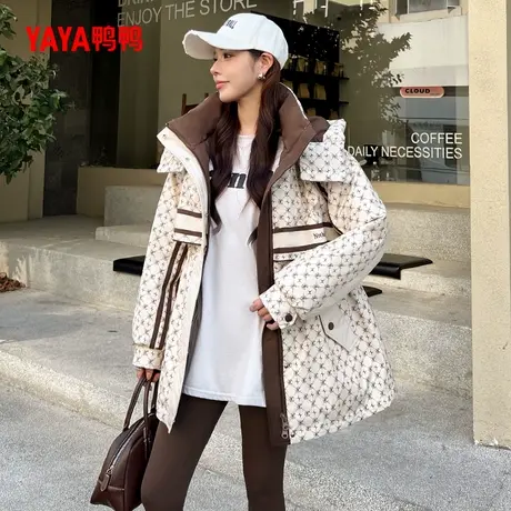 【鸭鸭甄选】鸭鸭羽绒服女士2025新款中长款时尚百搭连帽保暖商品大图