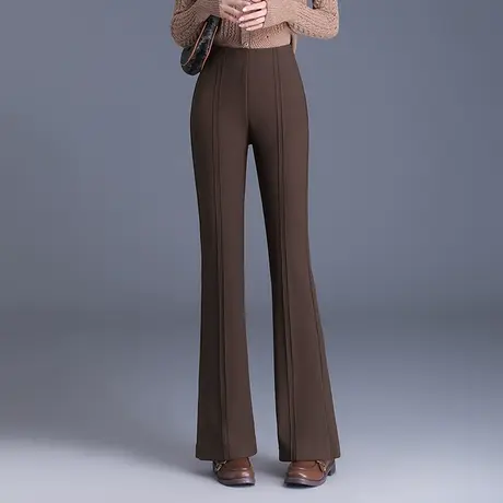 高腰喇叭裤女秋冬加绒显瘦通勤开叉长裤2023新款休闲微喇西装裤子商品大图