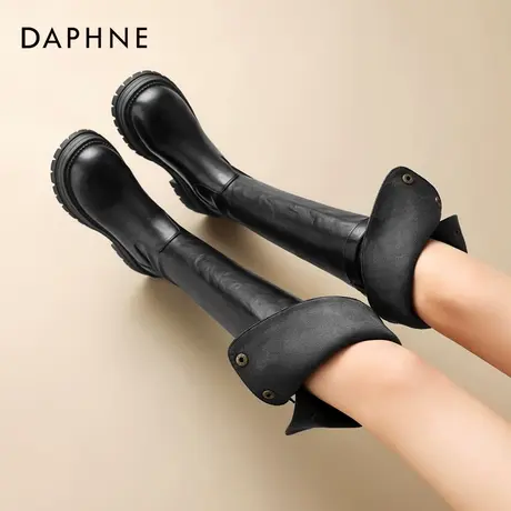 达芙妮过膝长筒靴女2025新款秋冬季加绒马丁靴高筒长靴厚底骑士靴图片