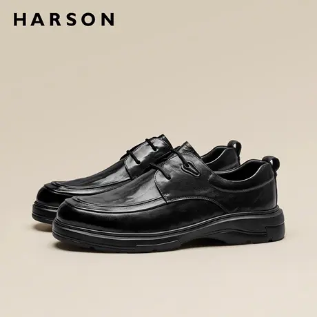 哈森厚底德比鞋男款真皮增高英伦风休闲鞋黑色大头爸爸皮鞋男软底商品大图