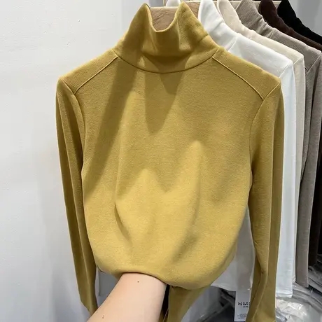双面磨毛保暖高领长袖T恤女秋冬洋气减龄修身内搭打底衫德绒上衣图片