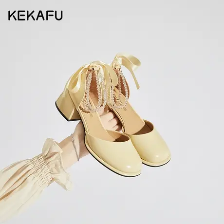 珂卡芙法式高跟鞋女2023夏季新款粗跟单鞋珍珠包头凉鞋女玛丽珍鞋图片