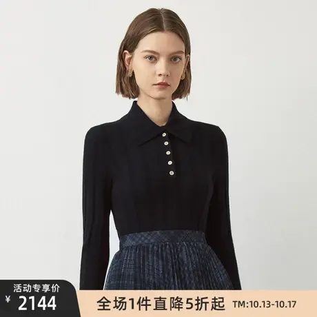 LANCY/朗姿羊毛针织衫冬季新款翻领收腰长袖打底衫女高级毛衣商品大图