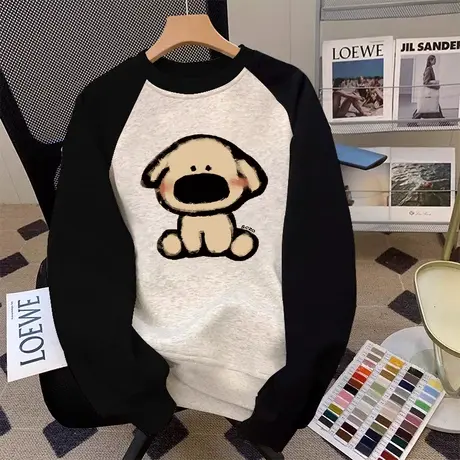 今年流行卫衣2023新款加绒加厚秋冬上衣潮ins插肩袖遮肉复古外套商品大图