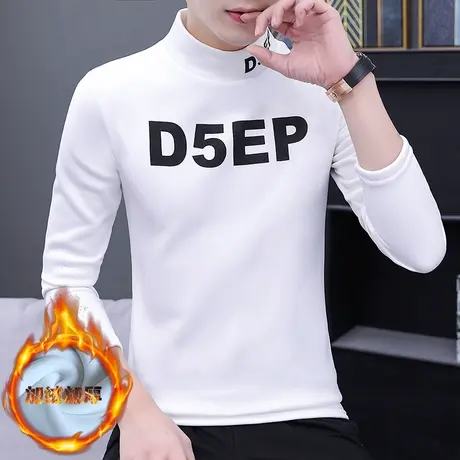 青少年韩版修身潮流加绒打底衫百搭冬季保暖长袖T恤半高领卫衣新商品大图