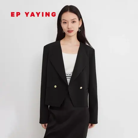 EP雅莹女装 精纺羊毛西装女 短款黑色正装外套 春装商场同款1112A图片