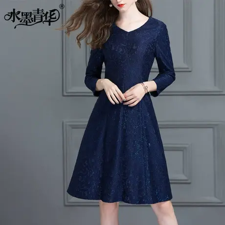 【1件7.9折】春新款时尚显瘦优雅收腰大摆裙修身春季蕾丝连衣裙商品大图