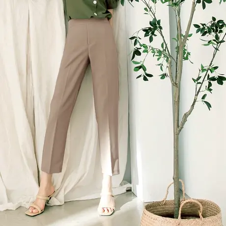 桔熊夏季通勤高腰长裤子女装胖妹妹气质纯色修身西装裤大码BA6355图片