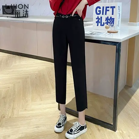 丽洁女裤夏季薄款西装裤女黑色休闲直筒裤子新款高腰八九分烟管裤商品大图