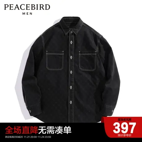 太平鸟男装老花满印衬衫潮明线外穿式衬衣B1CHD1206商品大图
