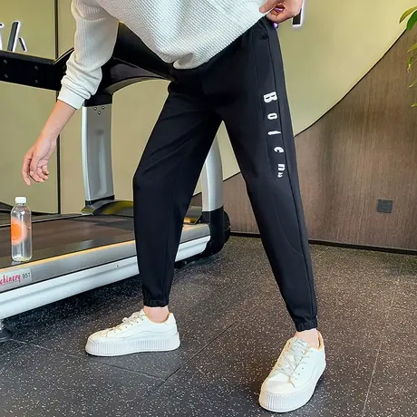 休闲裤男秋季潮牌字母印花设计感束脚哈伦裤新款个性宽松运动卫裤商品大图