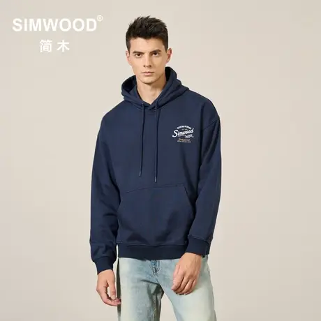 Simwood简木男装【宽松版型】360g简约连帽印花秋季新款套头卫衣图片