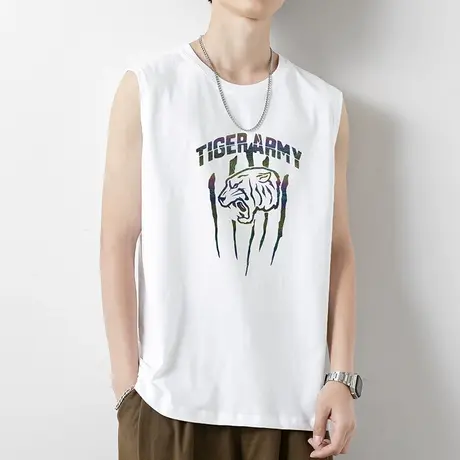 男士背心纯棉白色无袖t恤夏季外穿宽松跨栏健身篮球全棉运动坎肩商品大图