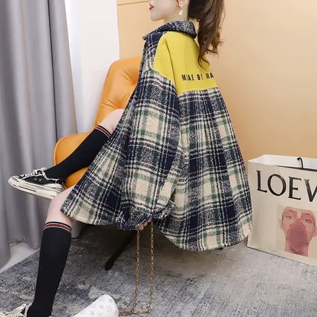 复古港味格子衬衫外套女2024新款春季宽松休闲洋气百搭设计感上衣商品大图