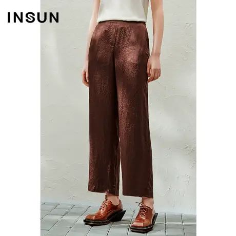 INSUN恩裳线上专选夏季醋酸宽松微起褶直筒裤图片