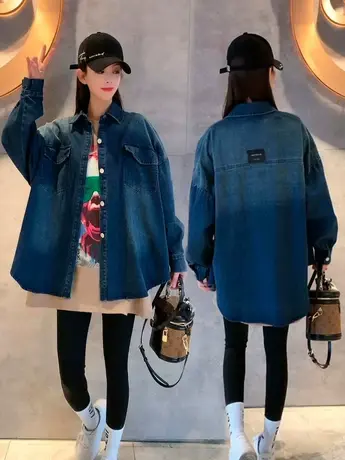 休闲宽松慵懒风牛仔衬衫女春秋新款韩版百搭叠穿上衣时尚衬衣外套商品大图