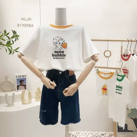 ins复古港味原宿风短袖2022夏装新款韩国东大门小众设计感撞色T恤图片