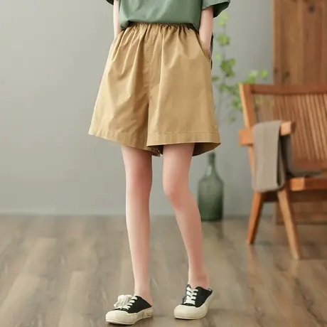 dza 高腰显瘦五分休闲裤女2023夏季全棉短裤宽松百搭短款阔腿裤子图片