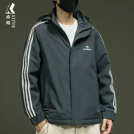 希越户外工装风男士夹克冬季加棉加厚连帽冲锋衣美式宽松运动外套商品大图