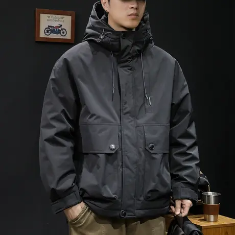 白鸭羽绒服男冬季连帽2023新款潮牌男装大码男士工装外套保暖秋冬商品大图