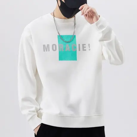 春季男款潮牌印花圆领t恤春秋款日系港风情侣装长袖卫衣春天上衣商品大图